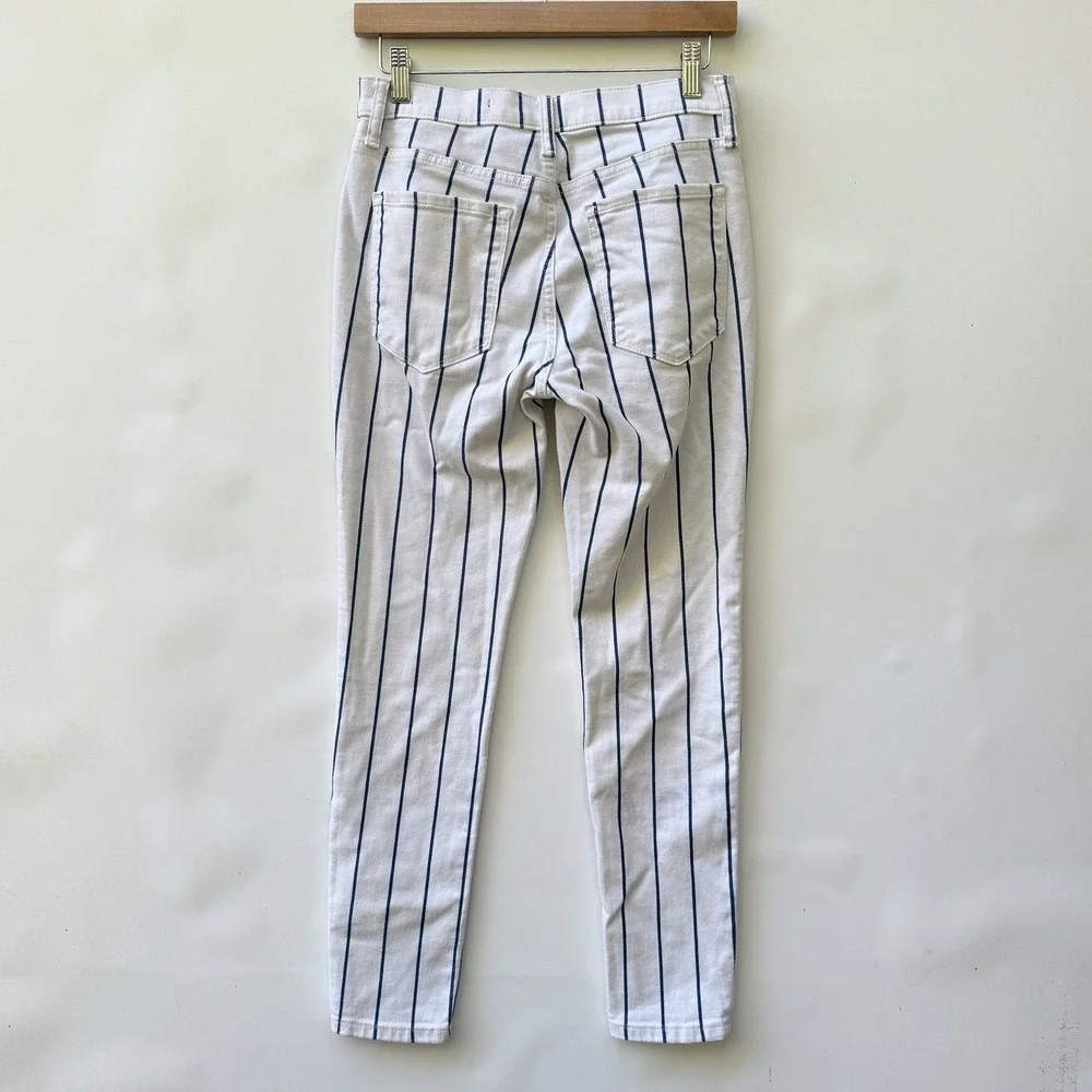 Banana Republic Pinstripe Skinny Jeans Womens 27 White Navy Nautical‎ Chic